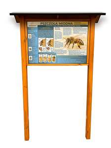 Tablica edukacyjna PSZCZOŁA MIODNA w oprawie drewnianej z kotwami i daszkiem Tablica edukacyjna PSZCZOŁA MIODNA w oprawie drewnianej z kotwami i daszkiem