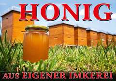 Tablica informacyjna mała niemieckojęzyczna Słoik miodu na tle uli Tablica informacyjna mała niemieckojęzyczna Słoik miodu na tle uli