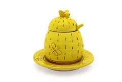 Pojemnik ceramiczny na miód z podstawką i łyżką Pojemnik ceramiczny na miód z podstawką i łyżką