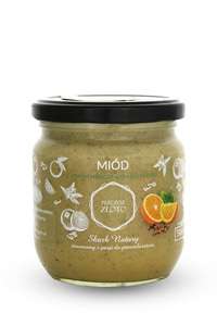 Miód z pomarańczą i goździkiem 0,5kg Miód z pomarańczą i goździkiem 500g Pszczele Złoto Łukasiewicz®