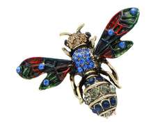 Broszka ozdobna Pszczoła kolorowa z niebieskimi cyrkoniami Broszka ozdobna Pszczoła kolorowa z niebieskimi cyrkoniami