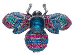 Broszka ozdobna niebiesko-czerwona duża z cyrkoniami Broszka ozdobna niebiesko-czerwona duża z cyrkoniami