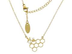 Naszyjnik w kolorze złotym ze stali nierdzewnej z pszczółką i plastrem miodu Naszyjnik w kolorze złotym ze stali nierdzewnej z pszczółką i plastrem miodu