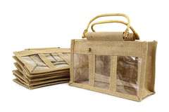 Komplet 5 sztuk Toreb jutowych ciemnych na 3 słoiki 500g Komplet 5 sztuk Toreb jutowych ciemnych na 3 słoiki 500g