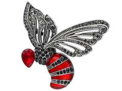 Broszka Pszczoła w locie czerwona z cyrkoniami Broszka Pszczoła w locie czerwona z cyrkoniami