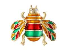 Broszka Pszczoła w kolorze złota ze skrzydełkami zielono-czerwonymi Broszka Pszczoła w kolorze złota ze skrzydełkami zielono-czerwonymi