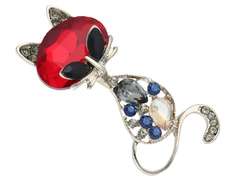 Broszka/ zawieszka Kot z cyrkoniami w kolorze czerwieni Broszka/ zawieszka Kot z cyrkoniami w kolorze czerwieni