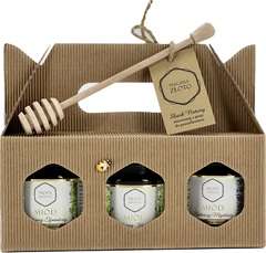 Zestaw prezentowy "Smakosz" 3 miody ze świata w opakowaniu z rączką Zestaw prezentowy "Smakosz" 3 miody ze świata w opakowaniu z rączką