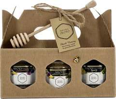 Zestaw prezentowy "Na zdrowie" 3 miody w pudełku z rączką Zestaw prezentowy "Na zdrowie" 3 miody w pudełku z rączką