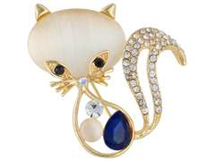 Broszka kot perłowy z granatowym oczkiem Broszka kot perłowy z granatowym oczkiem