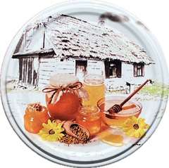 Nakrętka FI82 biała z chatą i miodem opakowanie 50szt Nakrętka FI82 biała z chatą i miodem opakowanie 50szt