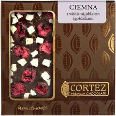 Czekolada ciemna z wiśniami, jabłkiem i goździkiem 85g Czekolada ciemna z wiśniami, jabłkiem i goździkiem 85g