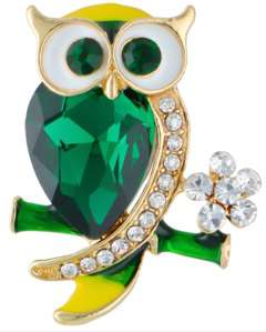 Broszka Sowa zielona z cyrkoniami Broszka Sowa zielona z cyrkoniami