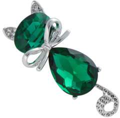 Broszka Kot zielono-srebrny Broszka Kot zielono-srebrny