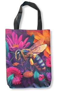 Torba z pszczołą z pyłkiem na fioletowym kwiatku Torba z pszczołą z pyłkiem na fioletowym kwiatku
