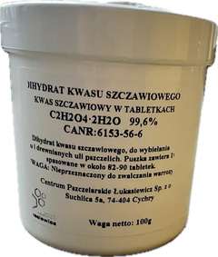 Kwas szczawiowy w tabletkach 100g dihydrat 1szt.=1gram Kwas szczawiowy w tabletkach 100g dihydrat 1szt.=1gram