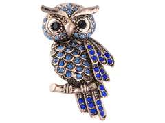 Broszka niebiesko- złota Sowa z cyrkoniami Broszka niebiesko- złota Sowa z cyrkoniami