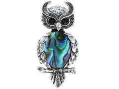 Broszka/wisiorek Sowa z masą perłową i cyrkoniami Broszka/wisiorek Sowa z masą perłową i cyrkoniami