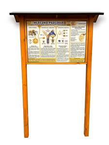Tablica edukacyjna MLECZKO PSZCZELE w obramowaniu drewnianym z kotwami i daszkiem Tablica edukacyjna MLECZKO PSZCZELE w obramowaniu drewnianym z kotwami i daszkiem