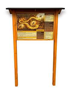 Tablica edukacyjna ROBOTNICA w oprawie drewnianej z kotwami i daszkiem Tablica edukacyjna ROBOTNICA w oprawie drewnianej z kotwami i daszkiem