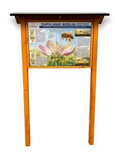 Tablica edukacyjna ZAPYLENIE ROŚLIN w oprawie drewnianej z kotwami i daszkiem Tablica edukacyjna ZAPYLENIE ROŚLIN w oprawie drewnianej z kotwami i daszkiem