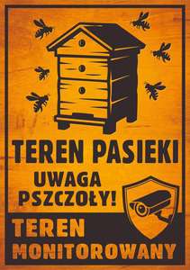 Tablica ostrzegawcza mała drewnopodobna w pionie PASIEKA MONITOROWANA wzór 2 Tablica ostrzegawcza mała drewnopodobna w pionie PASIEKA MONITOROWANA wzór 2